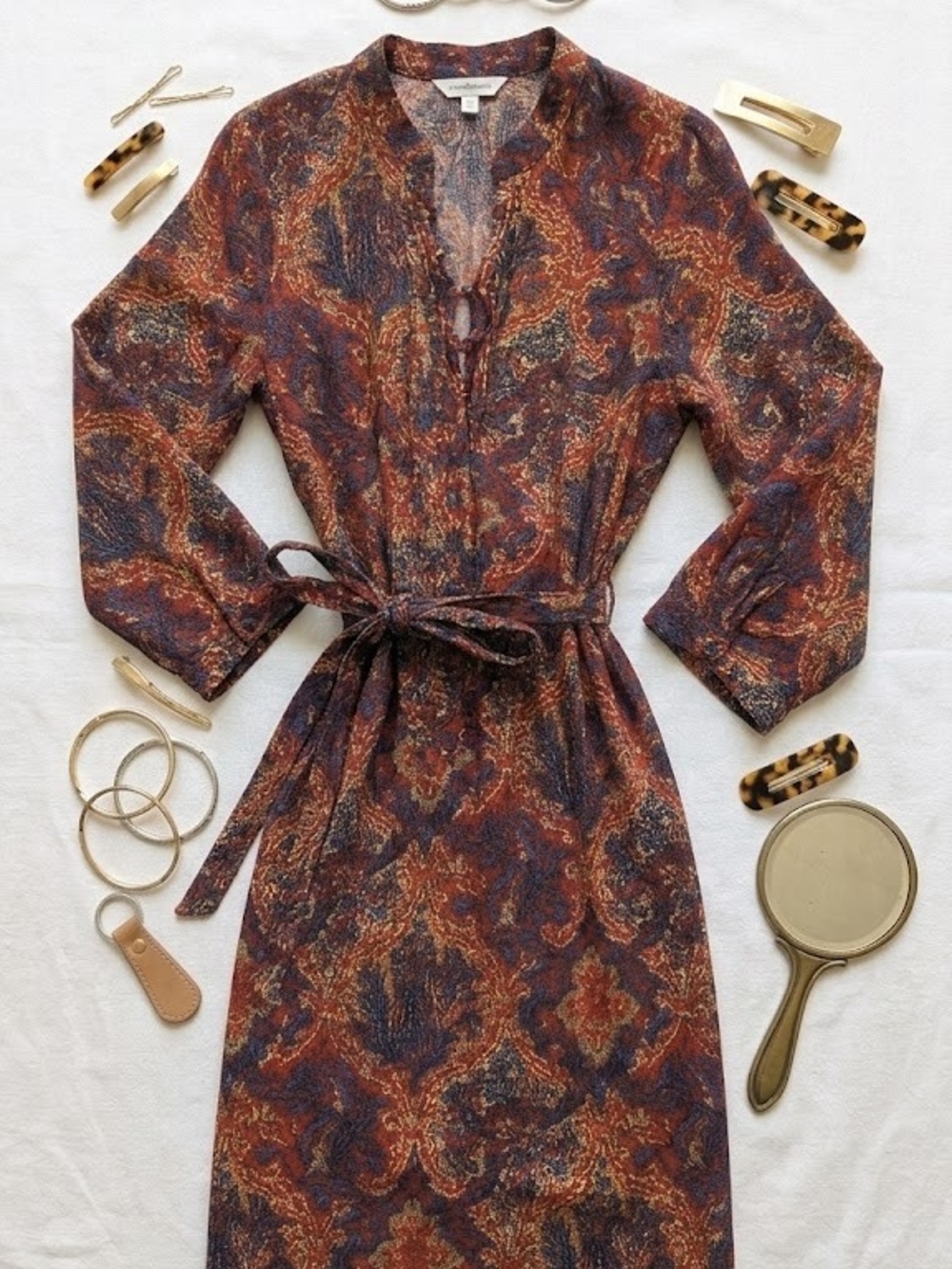Lucky Brand Boho Paisley Rayon Mini Dress Festival Cottagecore Goblincore